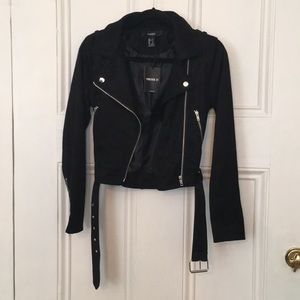 Faux Suede Moto Jacket, black, Size Small